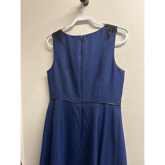 Black Label By Evan Picone Women's Blue Textured Floral Sleeveless Dress Size 10 - Picture 8 of 11
